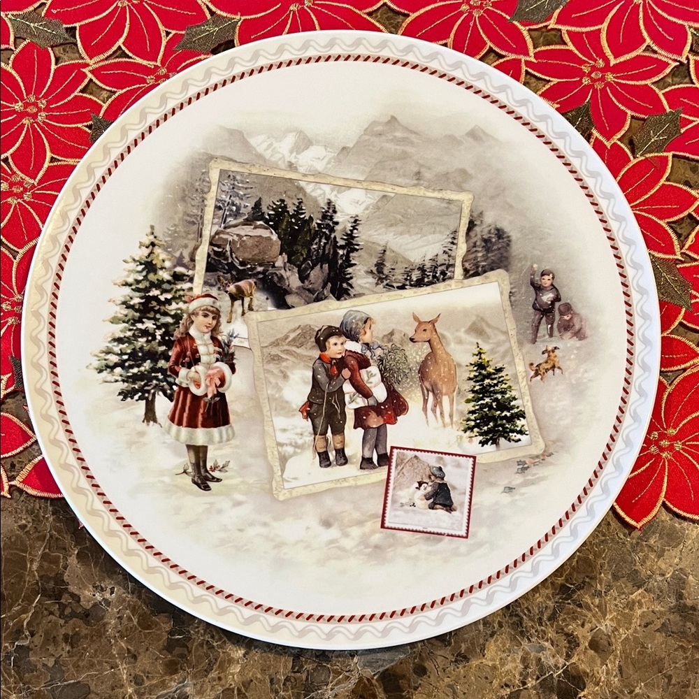 Villeroy & Boch Fine China Cake Plate Winter Souvenir Vintage Postcards Germany